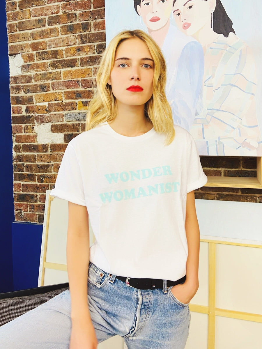 T-shirt Wonder Womanist - Blanc & Vert d'eau - Sakina M'sa